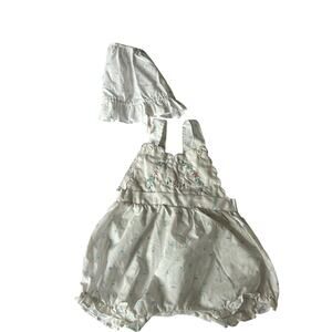Vintage Baby Girls Size 12 Months Floral Romper & Bonnet Set Cottage 90s